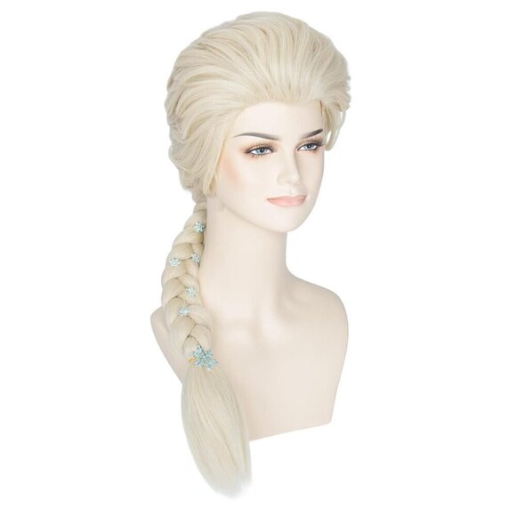 Women Blonde Braided Wig with Snowflake Hairpin Cosplay Costume Accessory main image 6